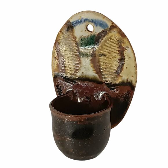 Pottery Wall Pocket Succulent Planter Boho Brown Tan Green Blue Small 3" x 5" - Picture 1 of 13